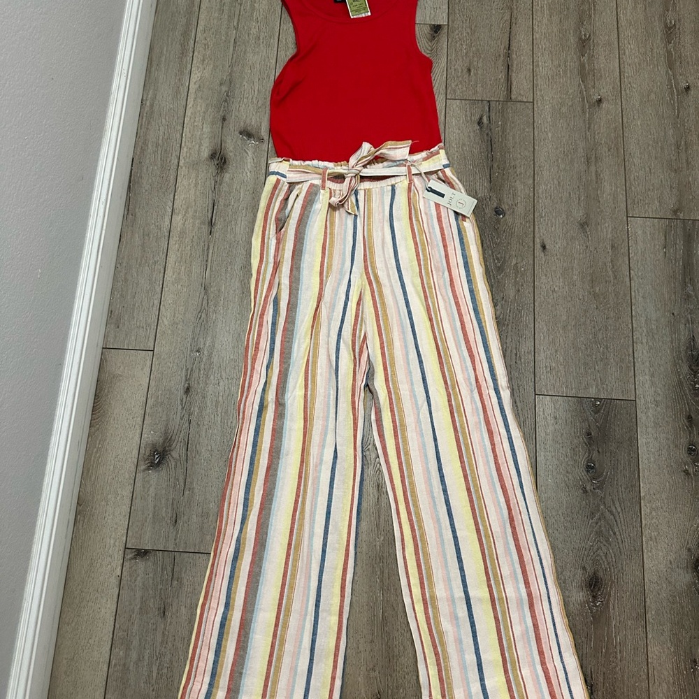 Jolt Women's Striped Wide Leg Pants - Red, Yellow, Blue